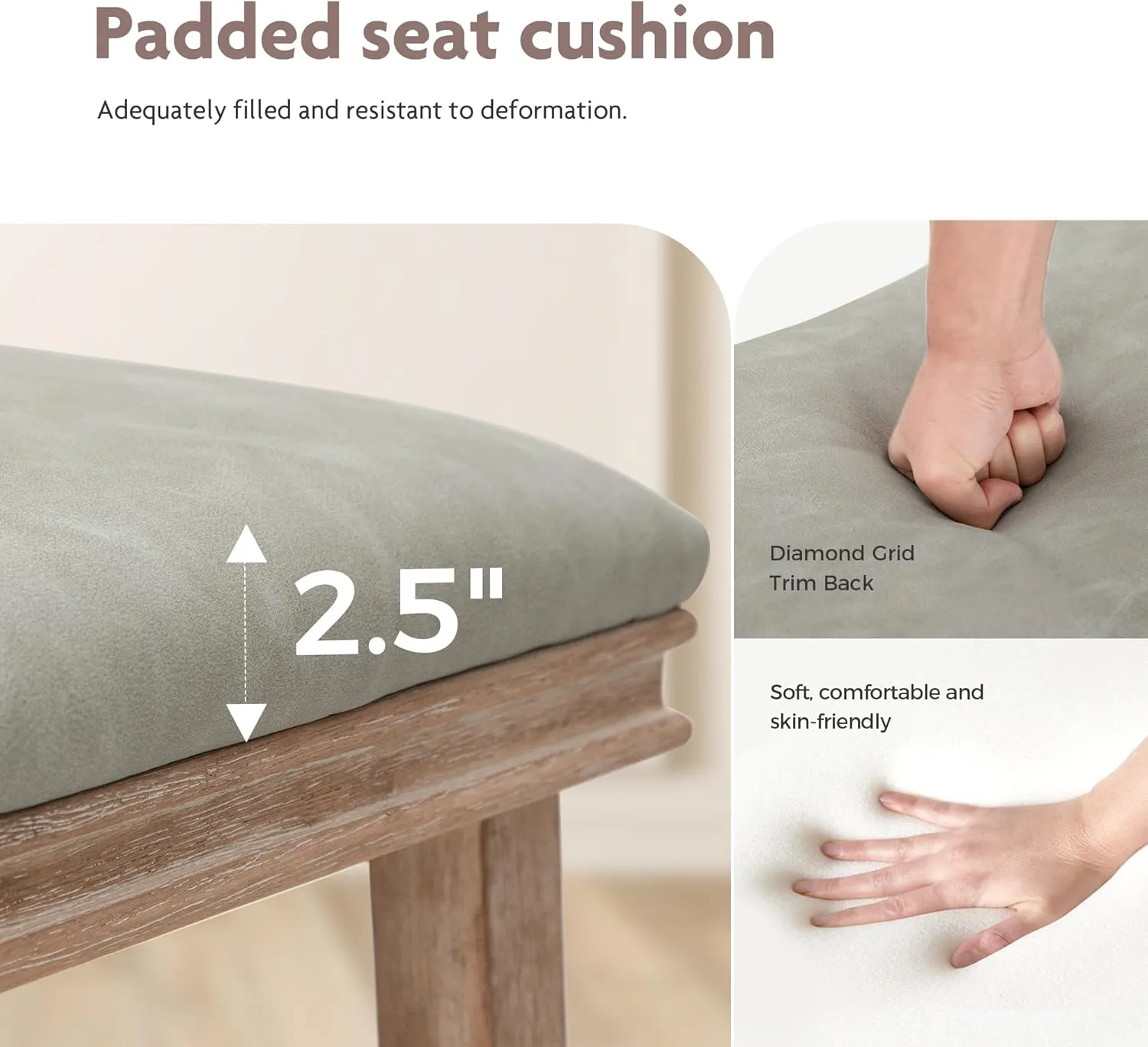 ALPHA HOME 24" Bar Stools Set of 1, Solid Wood Kitchen Stools with PU Leather Cushion Counter Height Bar Stools for Indoor, Grey Seat and Wooden Legs, 1PCS