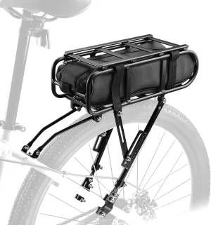 Aluminum Rear Bike Rack - Universal Adjustable Touring Carrier with 55lbs Load Capacity, Quick Release System & 5L Waterproof Multifunctional Bag