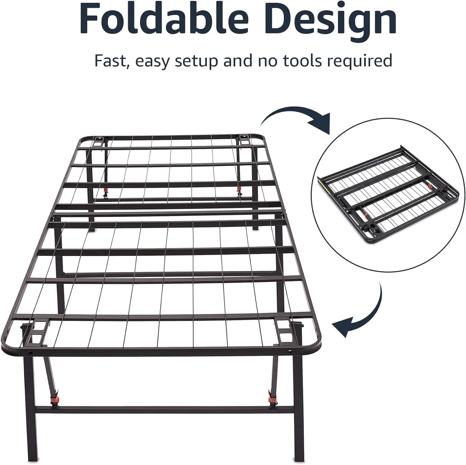 Amazon Basics Bed Frame with Storage, Foldable Metal Platform, Sturdy Steel, No Box Spring Needed, 18 inches High, Tool-Free Setup, Twin Size, Black