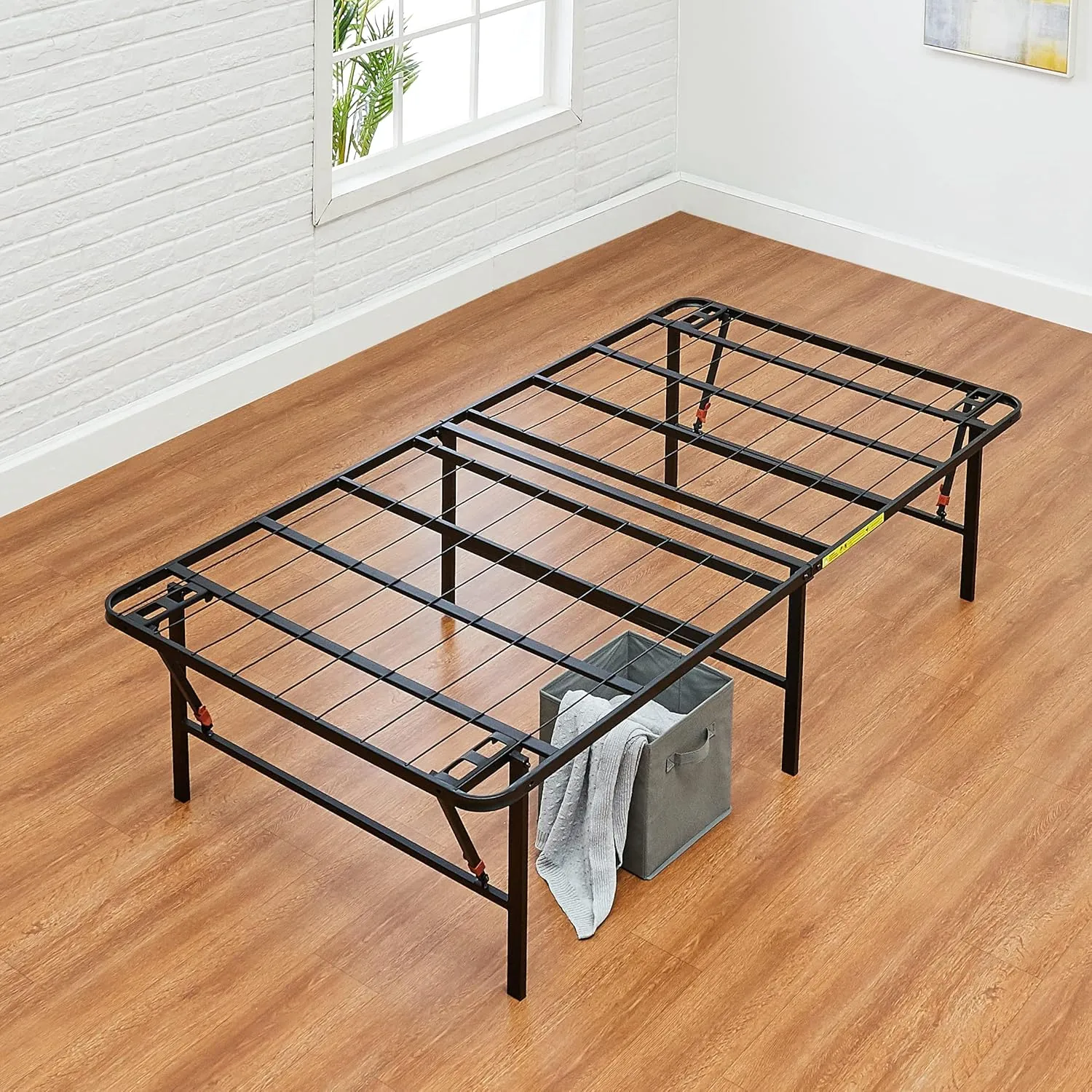 Amazon Basics Bed Frame with Storage, Foldable Metal Platform, Sturdy Steel, No Box Spring Needed, 18 inches High, Tool-Free Setup, Twin Size, Black