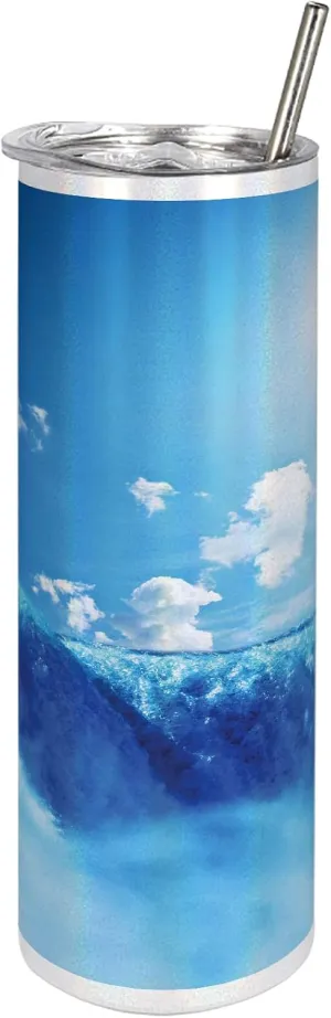 Ambesonne Waterfall 20 Oz Skinny Tumbler, Niagara Falls and Clear Sky Landscape Image Majestic River Nature Theme Print, Leak-Proof Straw Lid and Brush Vacuum Insulated for Outdoor Use, Blue