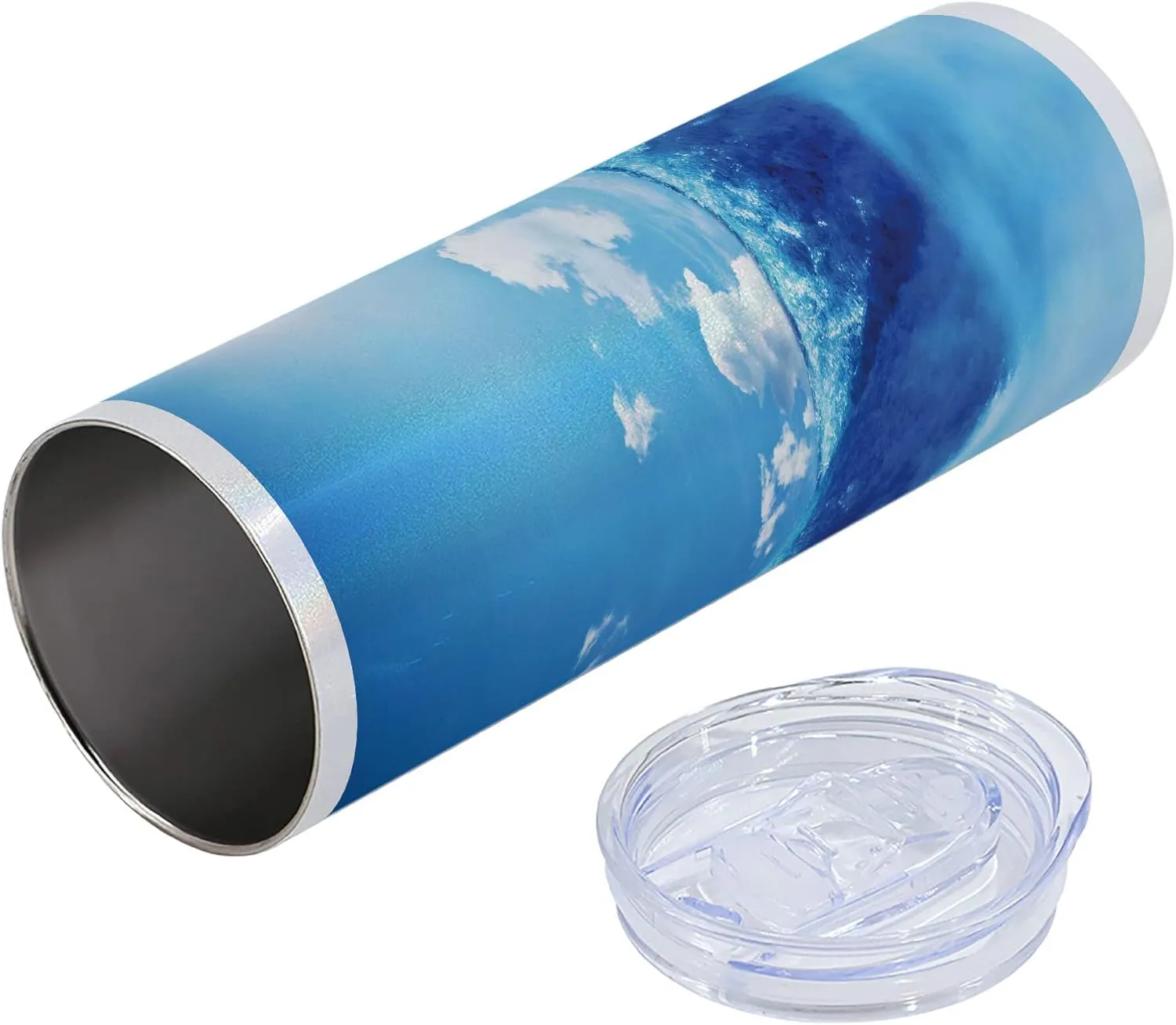 Ambesonne Waterfall 20 Oz Skinny Tumbler, Niagara Falls and Clear Sky Landscape Image Majestic River Nature Theme Print, Leak-Proof Straw Lid and Brush Vacuum Insulated for Outdoor Use, Blue