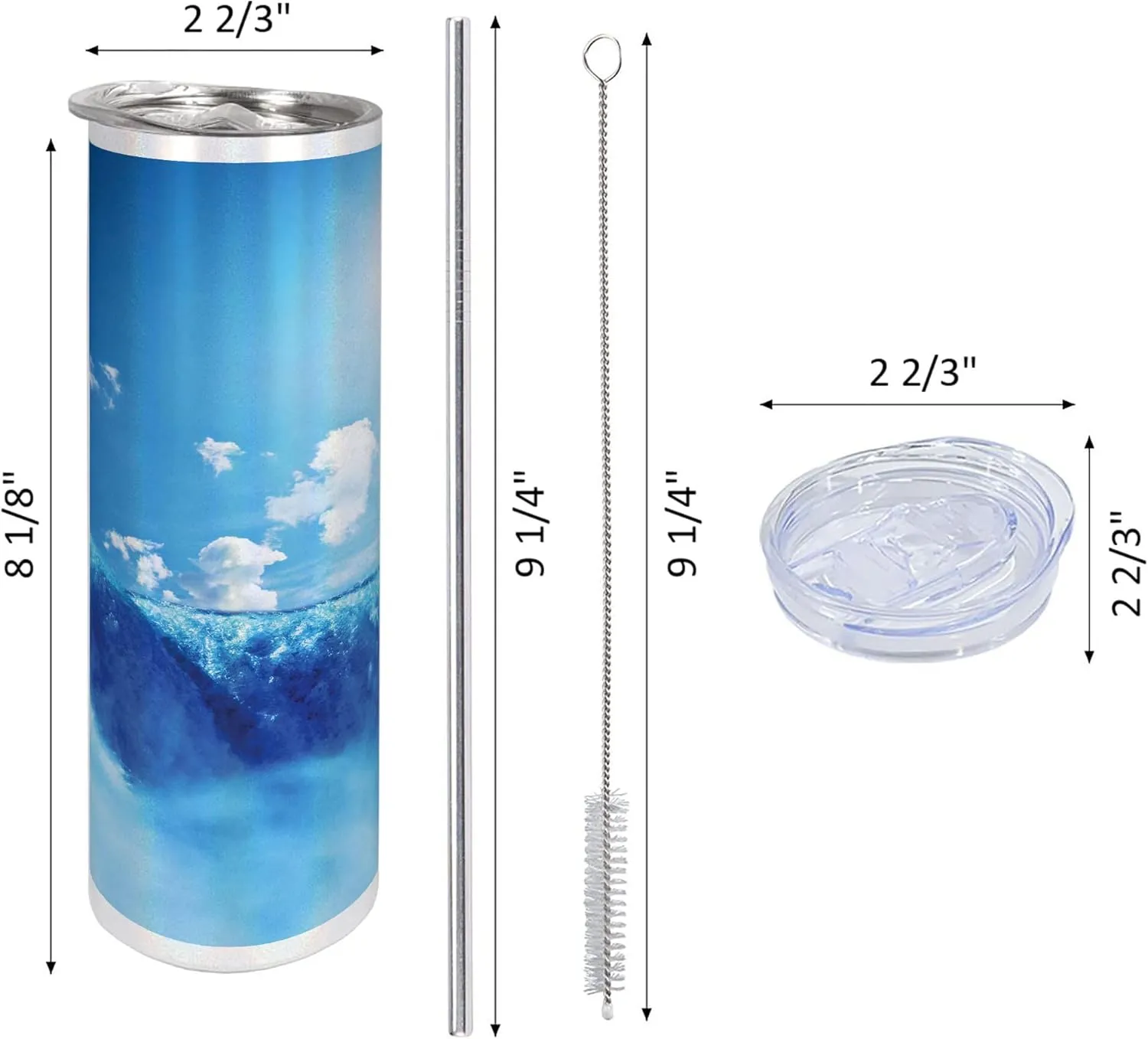 Ambesonne Waterfall 20 Oz Skinny Tumbler, Niagara Falls and Clear Sky Landscape Image Majestic River Nature Theme Print, Leak-Proof Straw Lid and Brush Vacuum Insulated for Outdoor Use, Blue
