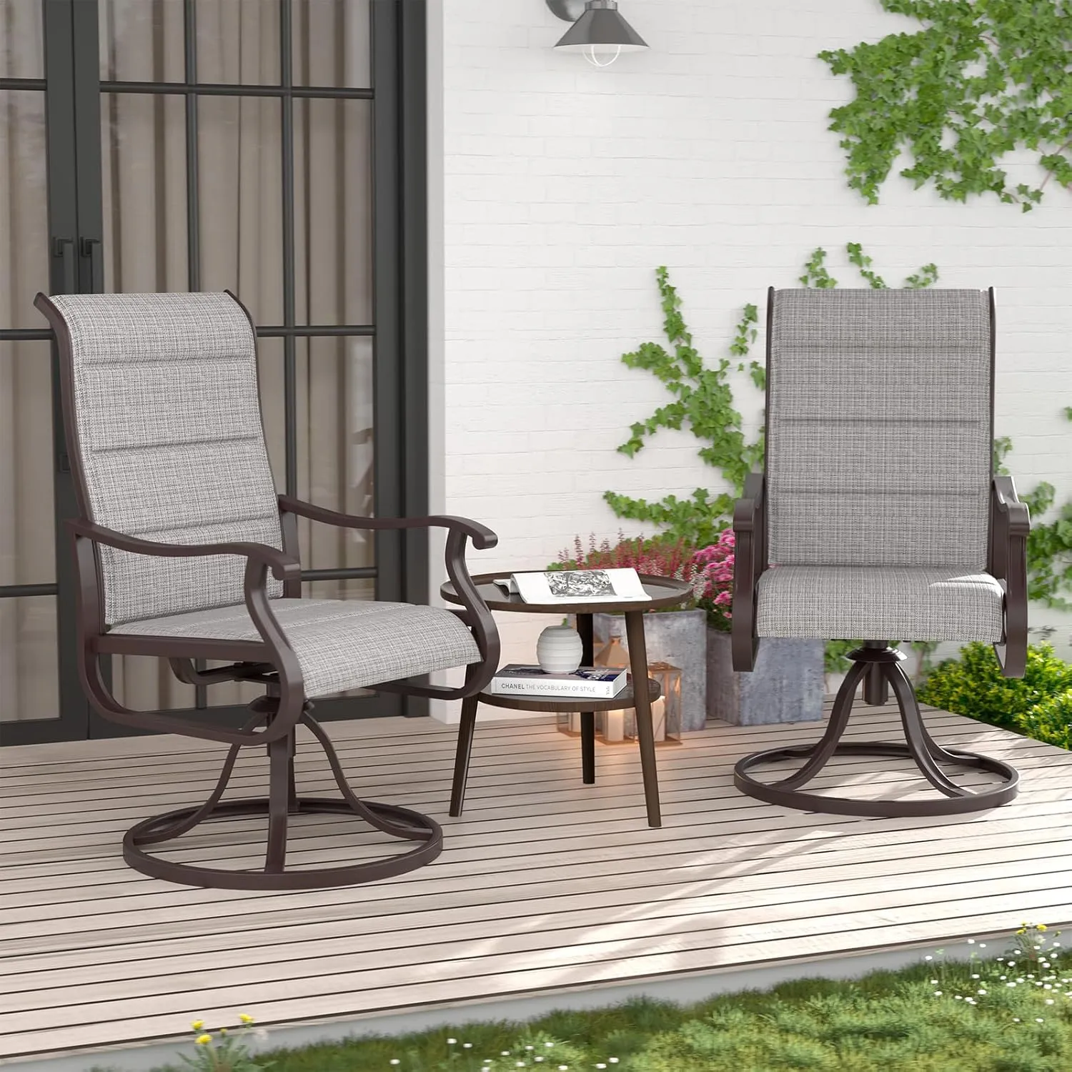 Amopatio Padded Patio Swivel Chairs Set of 2, Outdoor Dining Chairs with Ultra Soft Textilene High Back Seat & Metal Rocker Frame, for Backyard Deck Lawn Garden, Light Gray