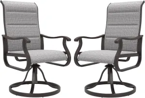 Amopatio Padded Patio Swivel Chairs Set of 2, Outdoor Dining Chairs with Ultra Soft Textilene High Back Seat & Metal Rocker Frame, for Backyard Deck Lawn Garden, Light Gray