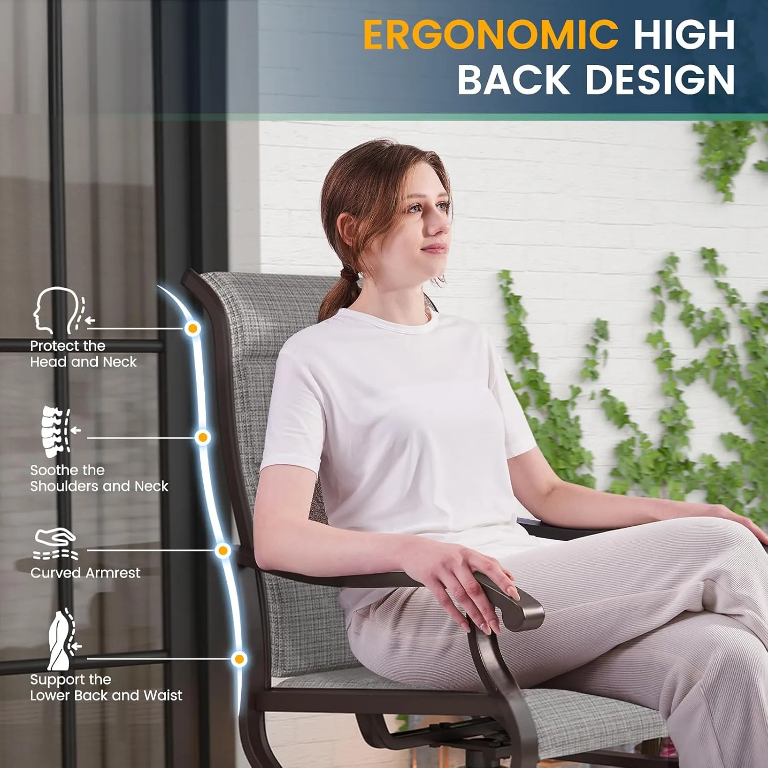 Amopatio Padded Patio Swivel Chairs Set of 2, Outdoor Dining Chairs with Ultra Soft Textilene High Back Seat & Metal Rocker Frame, for Backyard Deck Lawn Garden, Light Gray