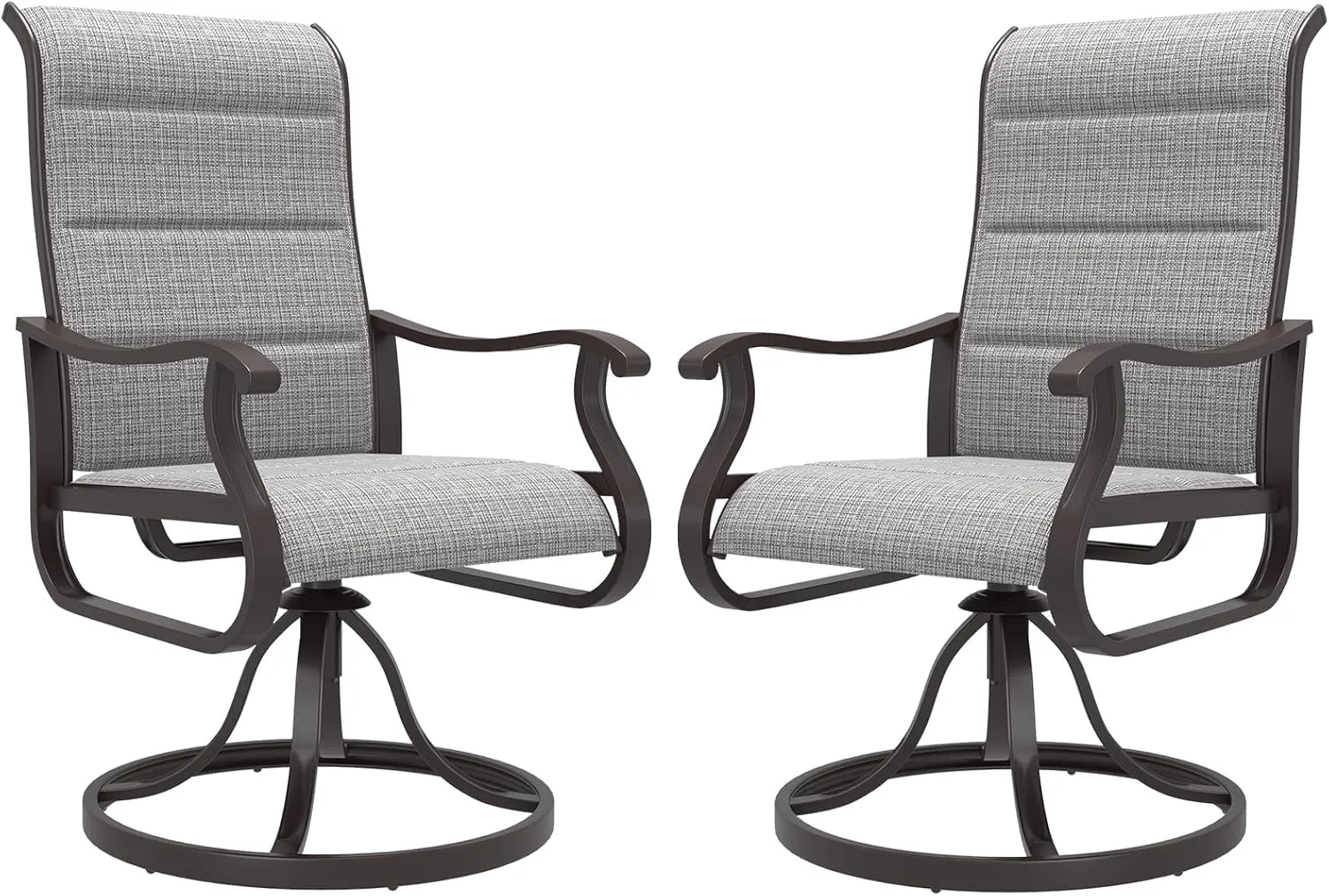 Amopatio Padded Patio Swivel Chairs Set of 2, Outdoor Dining Chairs with Ultra Soft Textilene High Back Seat & Metal Rocker Frame, for Backyard Deck Lawn Garden, Light Gray