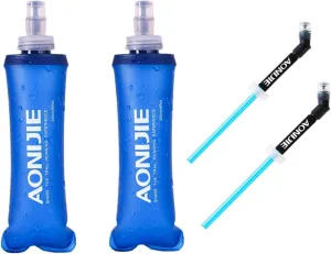 AONIJIE 2 Pcs Sports Collapsible Water Bottle BPA Free - TPU Soft Drink Water Kettle Foldable Flask for Hiking Bicycling Running Climbing