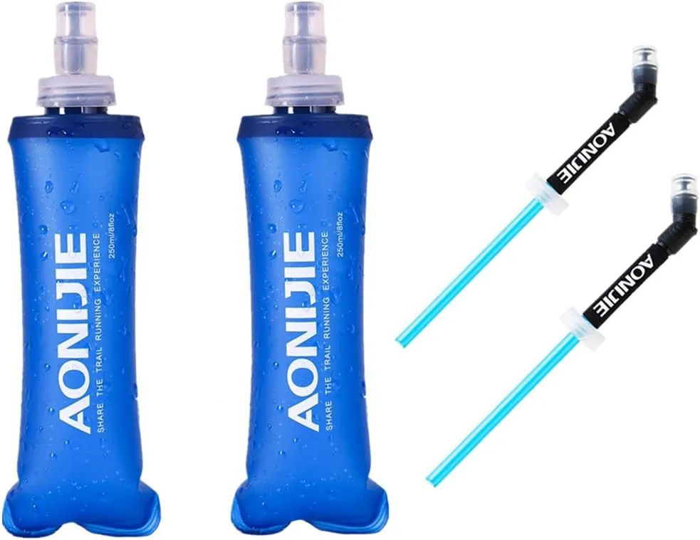 AONIJIE 2 Pcs Sports Collapsible Water Bottle BPA Free - TPU Soft Drink Water Kettle Foldable Flask for Hiking Bicycling Running Climbing