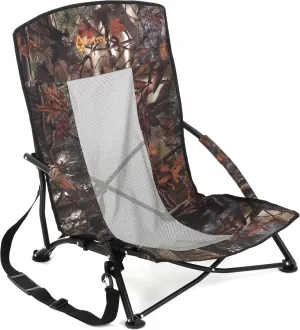 ARROWHEAD OUTDOOR Portable Folding Turkey Hunting Blind Chair with Padded Armrest, No-Sink Feet and Shoulder Strap, Camouflage, Low Profile, Mesh Seat