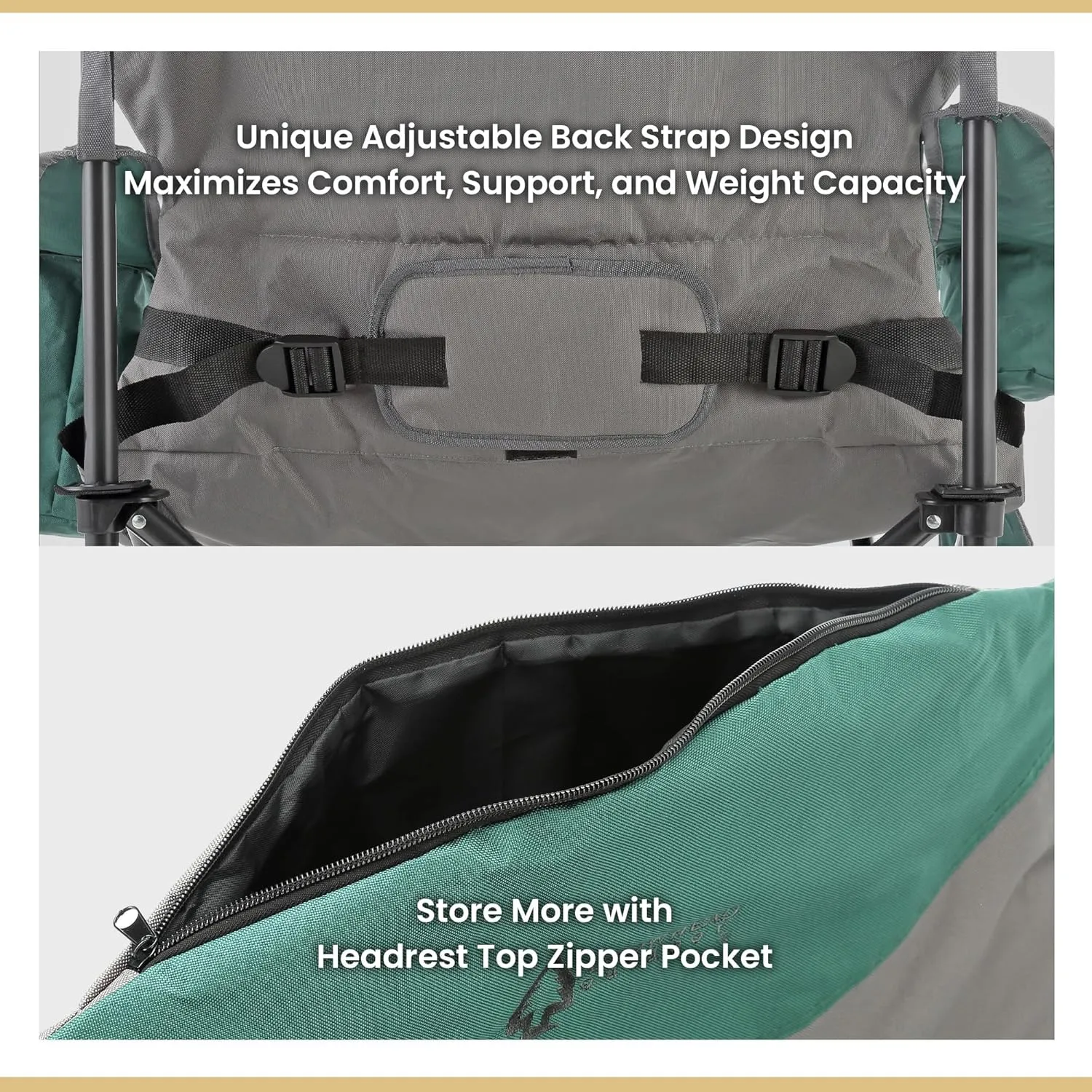 ARROWHEAD OUTDOOR XXL Folding Padded Camping Chair w/Cup & Wine Holder, Armrest Cooler, Support up to 600 lbs, Green