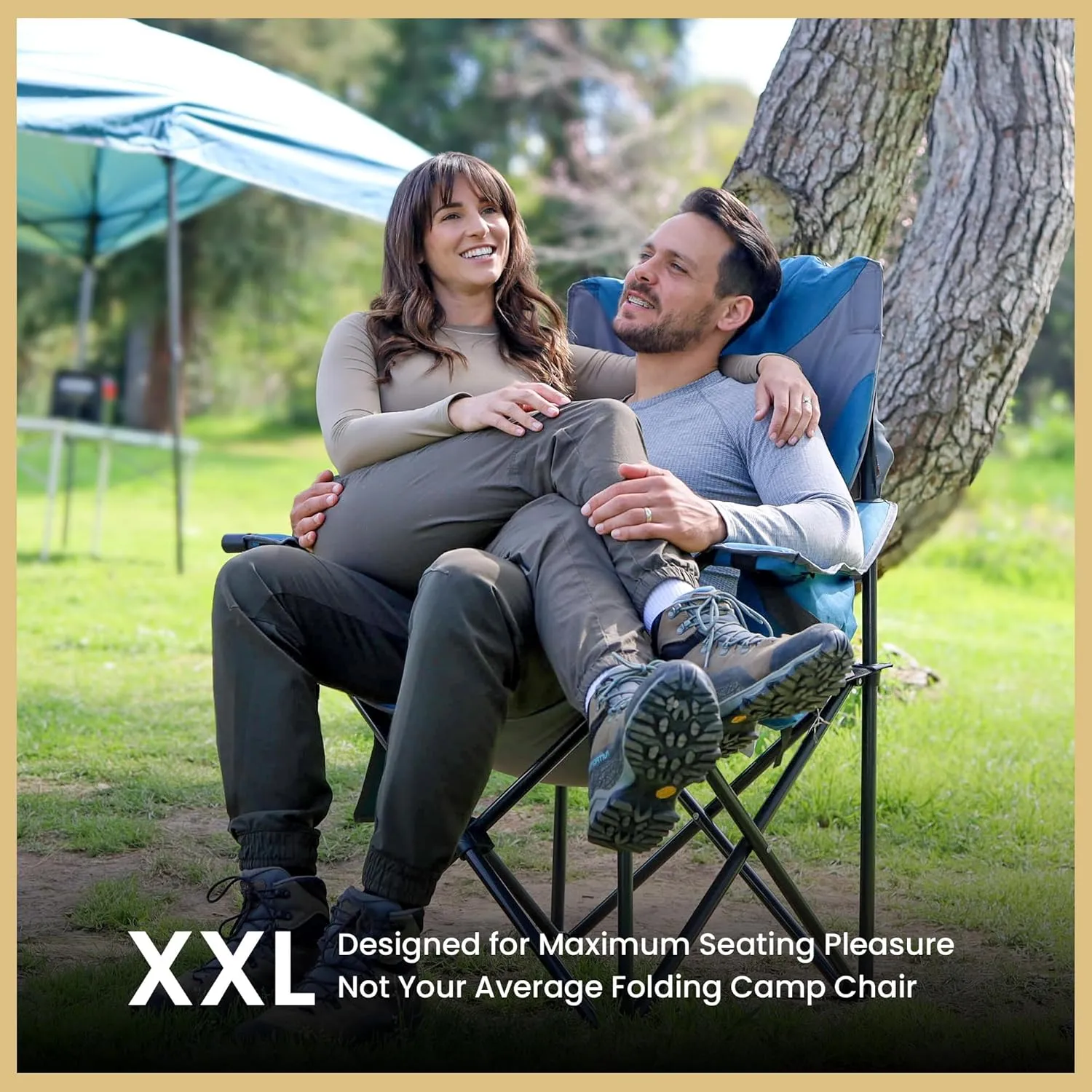 ARROWHEAD OUTDOOR XXL Folding Padded Camping Chair w/Cup & Wine Holder, Armrest Cooler, Support up to 600 lbs, Green