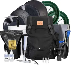 ASR Outdoor Complete Black Backpack Sluice Box Gold Panning Kit with 10lb Bobby Bo Intermediate Gold Paydirt, 17pc