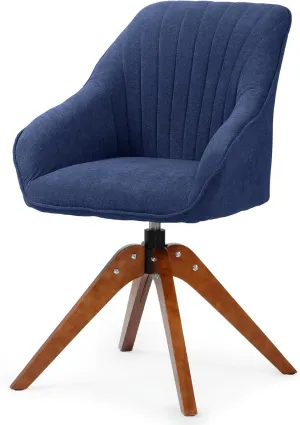 Athena Collection Swivel Modern Accent Chair, Linen Upholstered Armchair Office Desk Chair No Wheels with Wooden Legs, Comfy Vanity Chair Reading Chair for Bedroom Living Room, Navy Blue