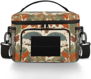 Autumn Hedgehog Deciduous Hazelnut Tactical Lunch Bag for Men Women Insulated Leakproof Lunch Box with Adjustable Shoulder Strap Thermal Cooler Meal Prep Container for Work Camping Picnic Travel Beach