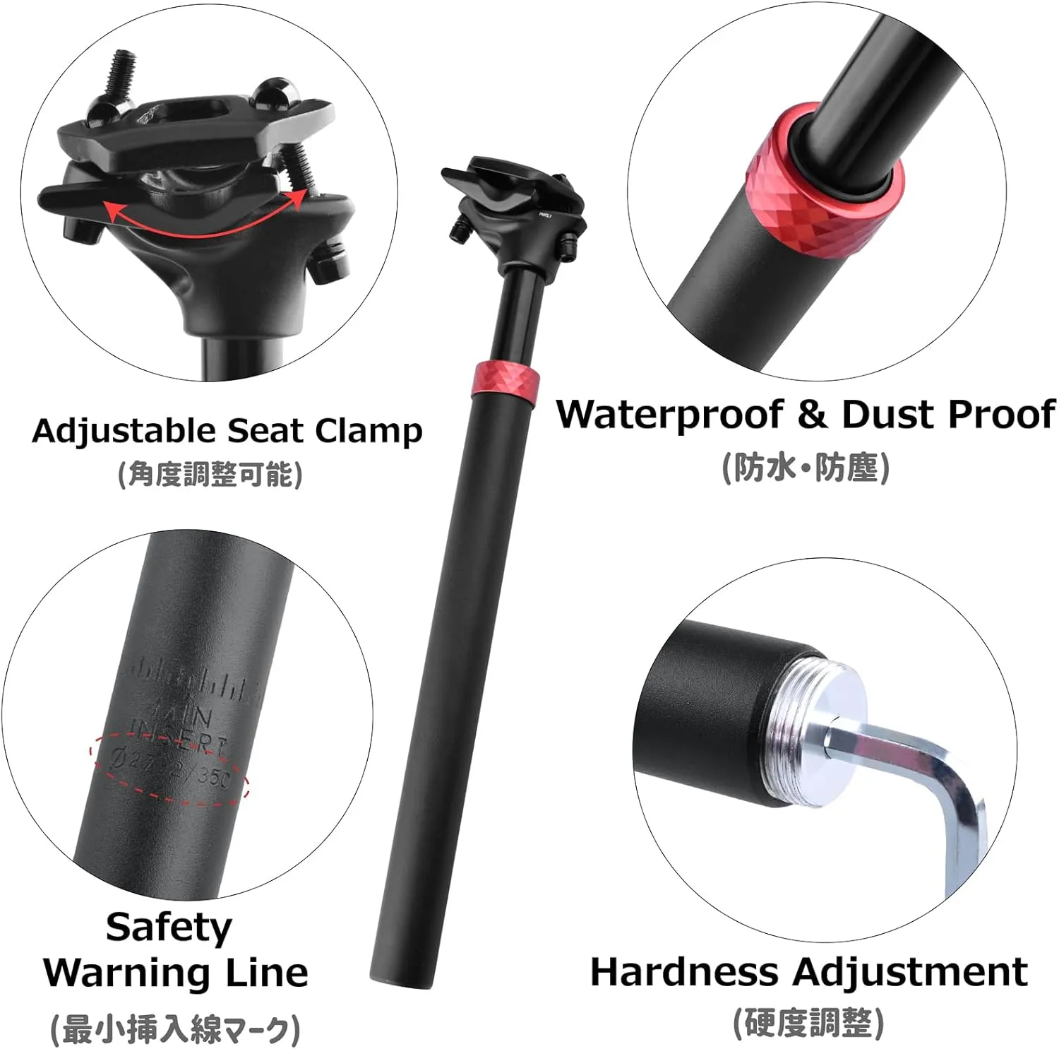 Azarxis Bike Seatpost, 25.4mm 27.2mm 28.6mm 30.4mm 30.8mm 31.6mm x 350mm Bicycle Seat Post Aluminum Alloy Seat Tube MTB BMX Saddle Pole for Mountain Bike Road Bike Fixed Gear