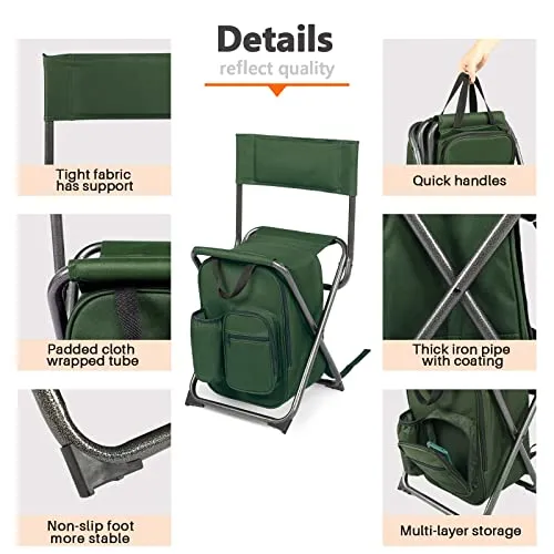 Backpack Cooler Chair Fishing Chairs w/ Backrest,Folding Camping Stool Compact for Outdoors