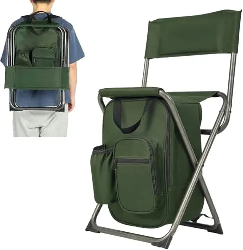 Backpack Cooler Chair Fishing Chairs w/ Backrest,Folding Camping Stool Compact for Outdoors