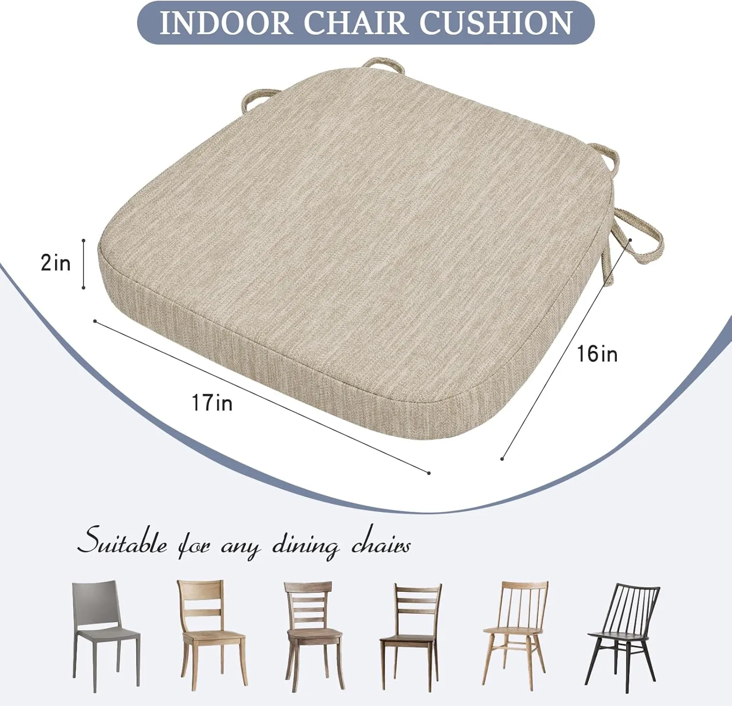 baibu Kitchen Chair Cushions, Dual-Layer Patented Design Molded Memory Foam Dining Chair Pads with Ties and Washable Cover, 17" x 16" x 2", Beige