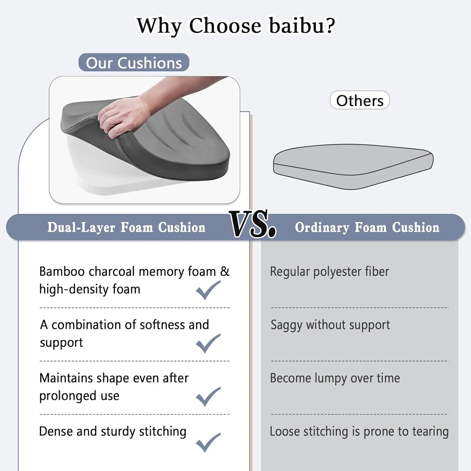 baibu Kitchen Chair Cushions, Dual-Layer Patented Design Molded Memory Foam Dining Chair Pads with Ties and Washable Cover, 17" x 16" x 2", Beige