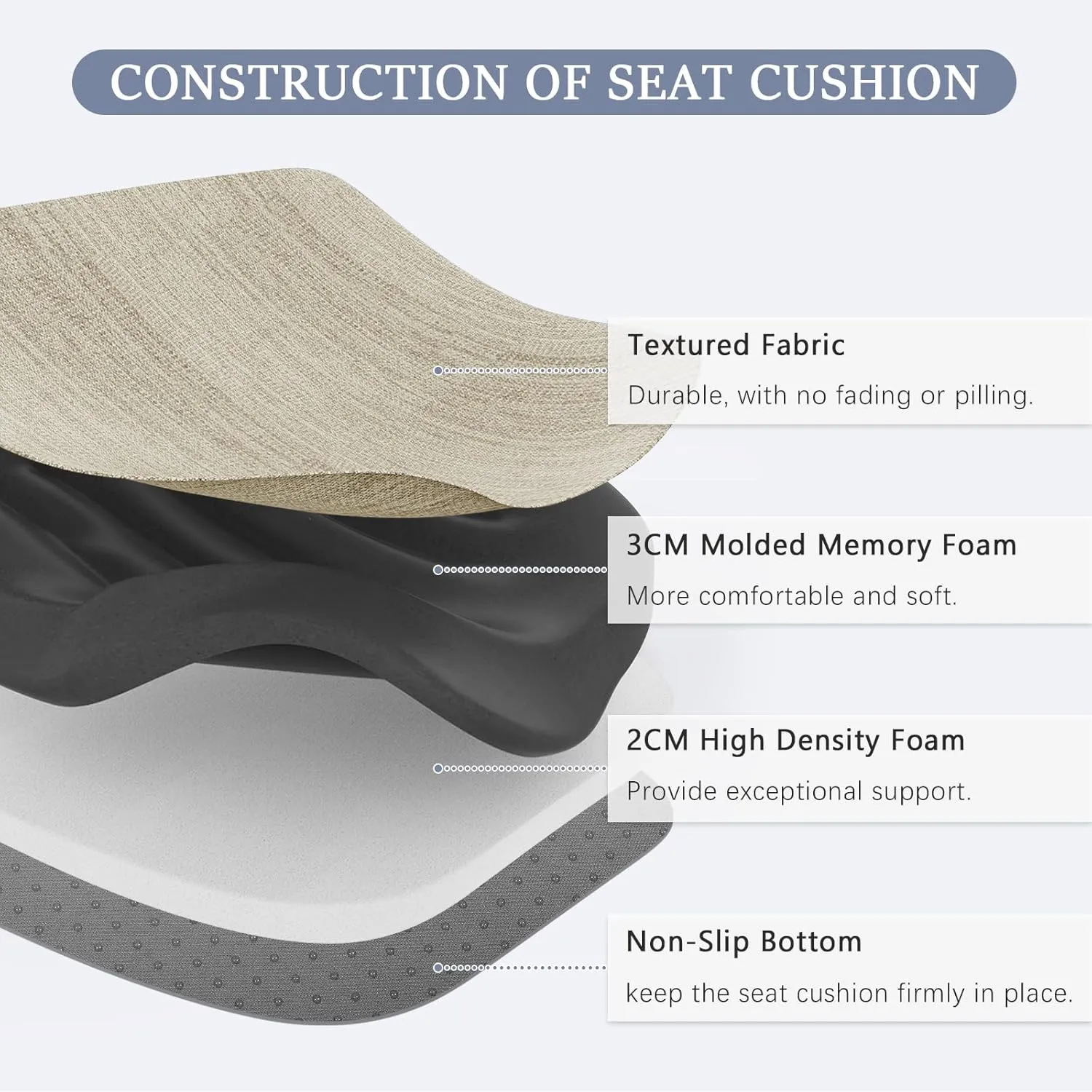 baibu Kitchen Chair Cushions, Dual-Layer Patented Design Molded Memory Foam Dining Chair Pads with Ties and Washable Cover, 17" x 16" x 2", Beige