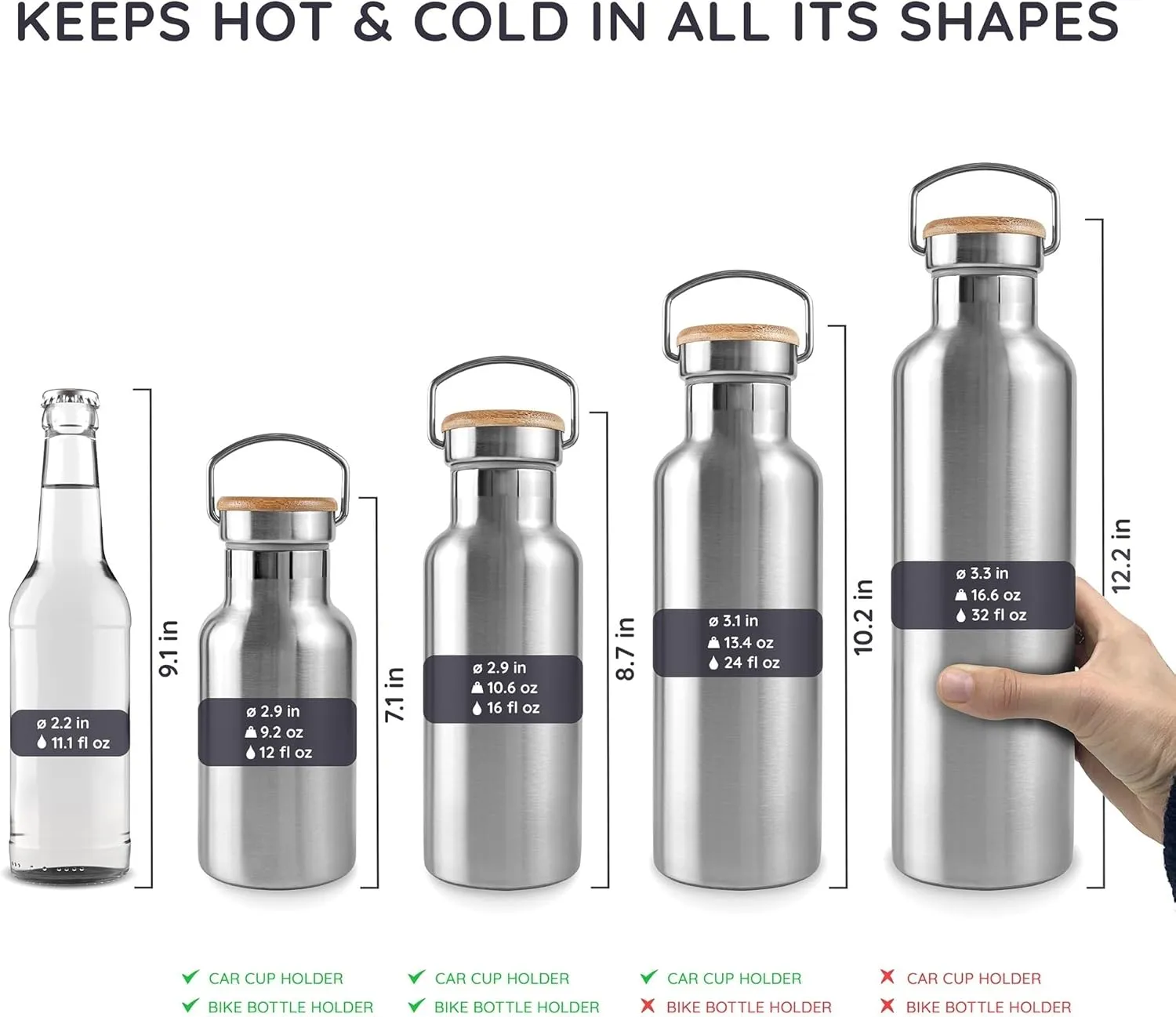 Bambaw Metal Insulated Water Bottle 16 oz | Stainless Steel Water Bottle Insulated | Reusable Water Bottle | Vacuum Insulated Water Bottle | Hot Water Bottle | Metal Water Bottle | Water Bottle 500 ml