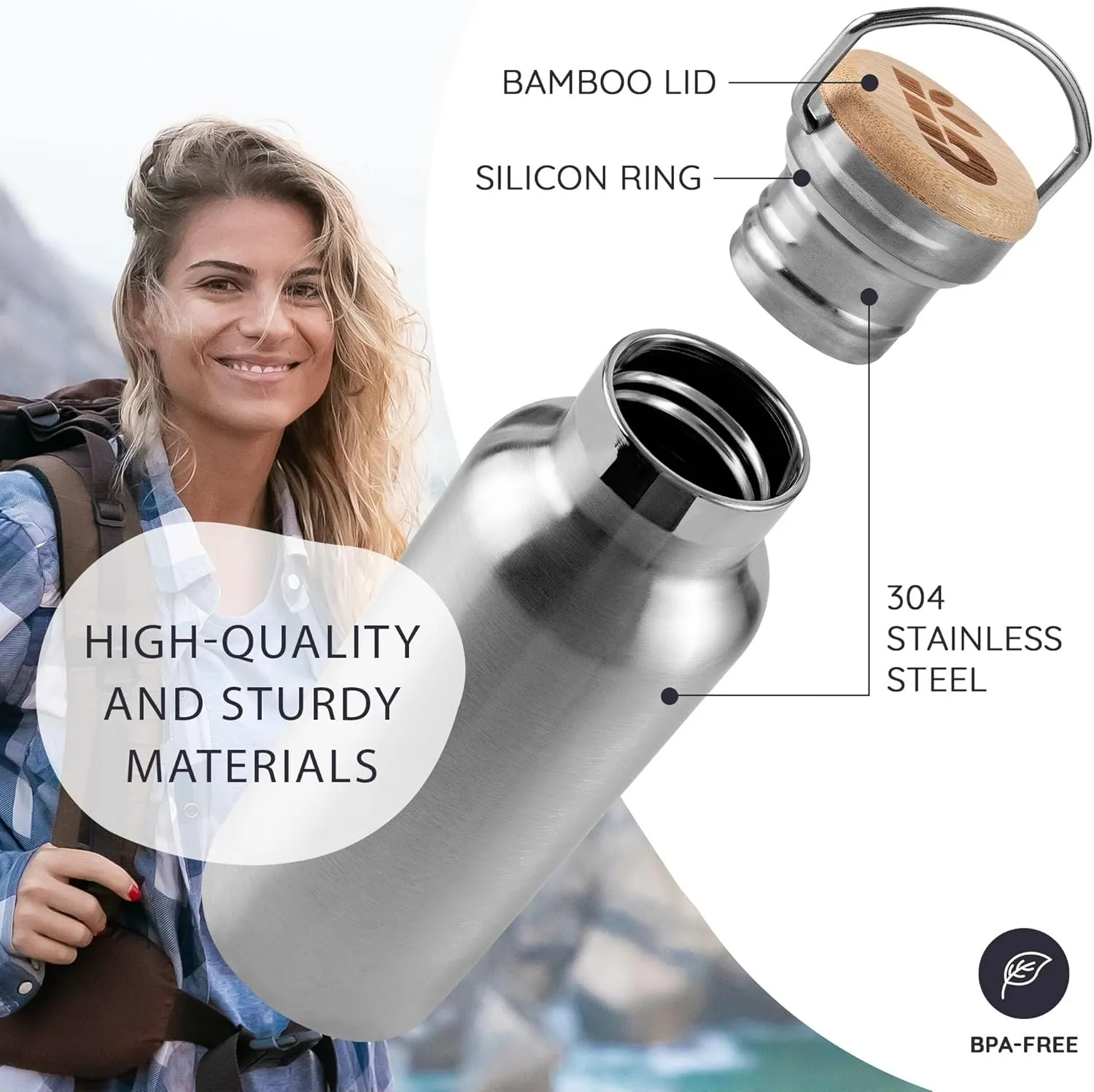 Bambaw Metal Insulated Water Bottle 16 oz | Stainless Steel Water Bottle Insulated | Reusable Water Bottle | Vacuum Insulated Water Bottle | Hot Water Bottle | Metal Water Bottle | Water Bottle 500 ml