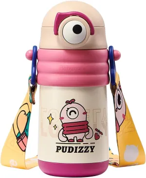 bc babycare Pudi's Kids Insulated Water Bottle, Cute Design Sippy Cup, Triple Lock Leak-Proof, Vacuum Insulation, Shock-Resistant - Perfect for School & Outdoor Adventures, Straw Cups for Toddlers 1-3