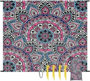 Beach Blanket, Aztec Pattern Sandproof Beach Mat, Waterproof Quick Drying Sand Free Mat with 4 x Ground Spikes for Outdoor Travel Camping Hiking, Aztec 68 x 59 in