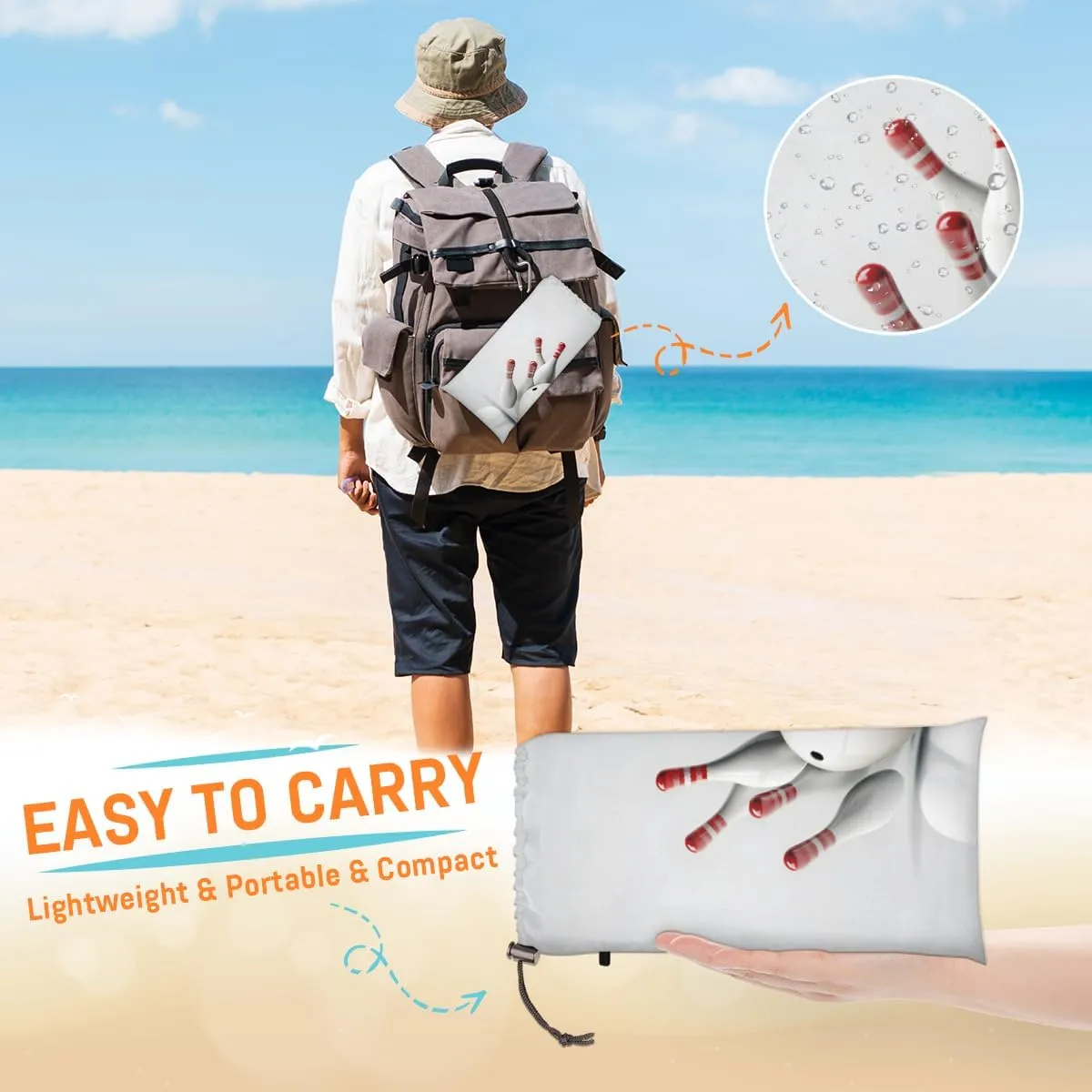 Beach Blanket, Bowling Ball Sandproof Beach Mat, Waterproof Quick Drying Sand Free Mat with 4 x Ground Spikes for Outdoor Travel Camping Hiking, Bowling Sport 68 x 59 in