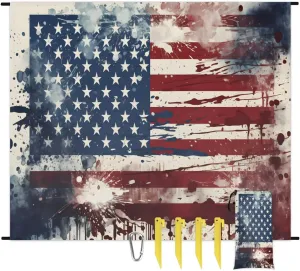 Beach Blanket, Independence Day Sandproof Beach Mat, Waterproof Quick Drying Sand Free Mat with 4 x Ground Spikes for Outdoor Travel Camping Hiking, American Flag 68 x 59 in