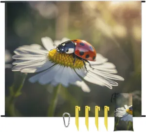 Beach Blanket, Ladybugs Sandproof Beach Mat, Waterproof Quick Drying Sand Free Mat with 4 x Ground Spikes for Outdoor Travel Camping Hiking, Spring White Daisy 68 x 59 in