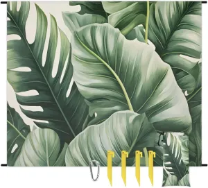 Beach Blanket, Palm Leaves Sandproof Beach Mat, Waterproof Quick Drying Sand Free Mat with 4 x Ground Spikes for Outdoor Travel Camping Hiking, Tropical Palm Leaves 68 x 59 in