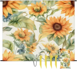 Beach Blanket, Sunflower Theme Sandproof Beach Mat, Waterproof Quick Drying Sand Free Mat with 4 x Ground Spikes for Outdoor Travel Camping Hiking, Sunflowers 68 x 59 in