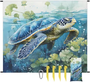 Beach Blanket, Vintage Turtle Sandproof Beach Mat, Waterproof Quick Drying Sand Free Mat with 4 x Ground Spikes for Outdoor Travel Camping Hiking, Turtle 68 x 59 in