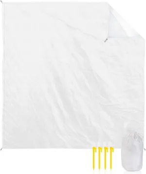 Beach Blanket Waterproof Sandproof 84”x80”, Solid White Oversized Beach Mat with 4 Corner Sand Pocket & 4 Stakes, Outdoor Picnic Mat for Camping Travel