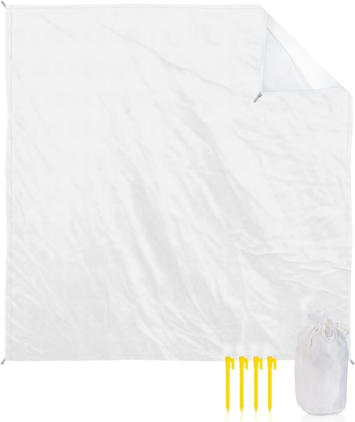 Beach Blanket Waterproof Sandproof 84”x80”, Solid White Oversized Beach Mat with 4 Corner Sand Pocket & 4 Stakes, Outdoor Picnic Mat for Camping Travel