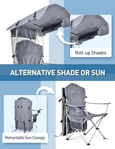 Beach Chair w/ Canopy Shade,Folding Camping Chair w/ Canopy & Cup Holder