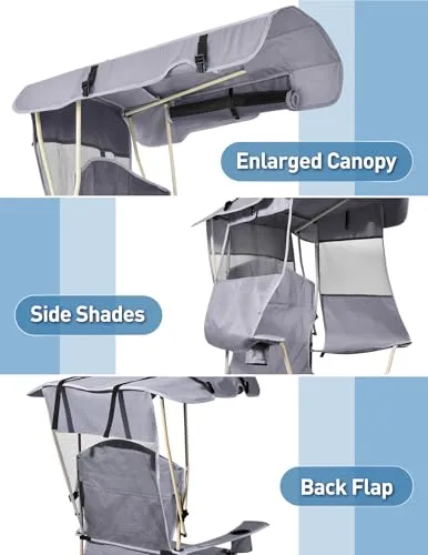 Beach Chair w/ Canopy Shade,Folding Camping Chair w/ Canopy & Cup Holder