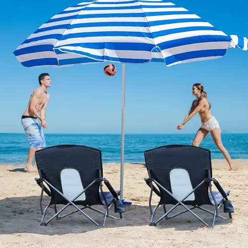Beach Chairs for Adults,Camping Low Lightweight Portable Chair w/ Cup Holder