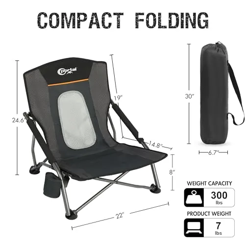 Beach Chairs for Adults,Camping Low Lightweight Portable Chair w/ Cup Holder