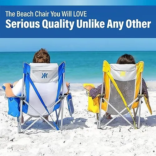 Beach Sling Chair w/ Cooler Pocket & Detachable Pillow-Beach Folding Chair & Camping Chair