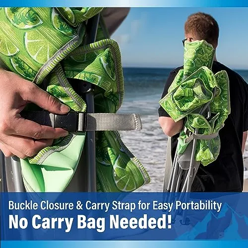Beach Sling Chair w/ Cooler Pocket & Detachable Pillow-Beach Folding Chair & Camping Chair