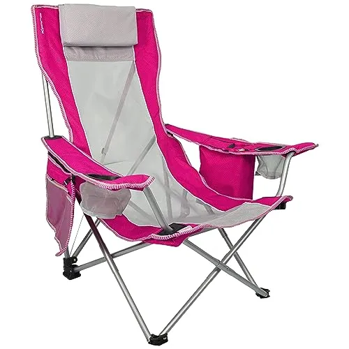 Beach Sling Chair w/ Cooler Pocket & Detachable Pillow-Beach Folding Chair & Camping Chair