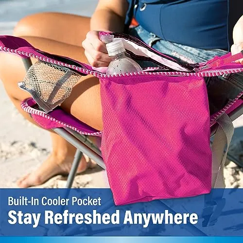 Beach Sling Chair w/ Cooler Pocket & Detachable Pillow-Beach Folding Chair & Camping Chair