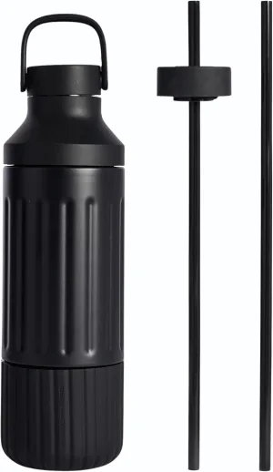 BEAST Health® Stainless Steel Water Bottle, 22 oz, Insulated Stainless Steel, Leak-Proof, Reusable Straw System, Portable Carry Cap, BPA-Free, Dishwasher Safe (Carbon Black)
