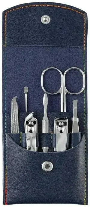 Beauty and Enhancement Tool Set 7 Piece Folding Bag Nail Clippers Portable Household Diagonal Ear Spoon (Blue)