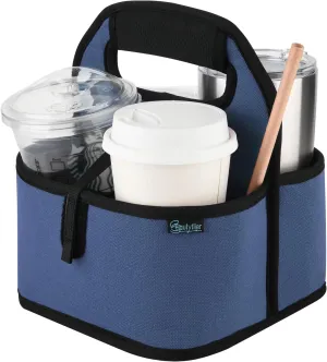 Beautyflier Reusable Insulated Coffee Cup Carrier, Portable Drink Holder with Handle Organizer Tote Bag for Hot & Cold Drinks (Blue)