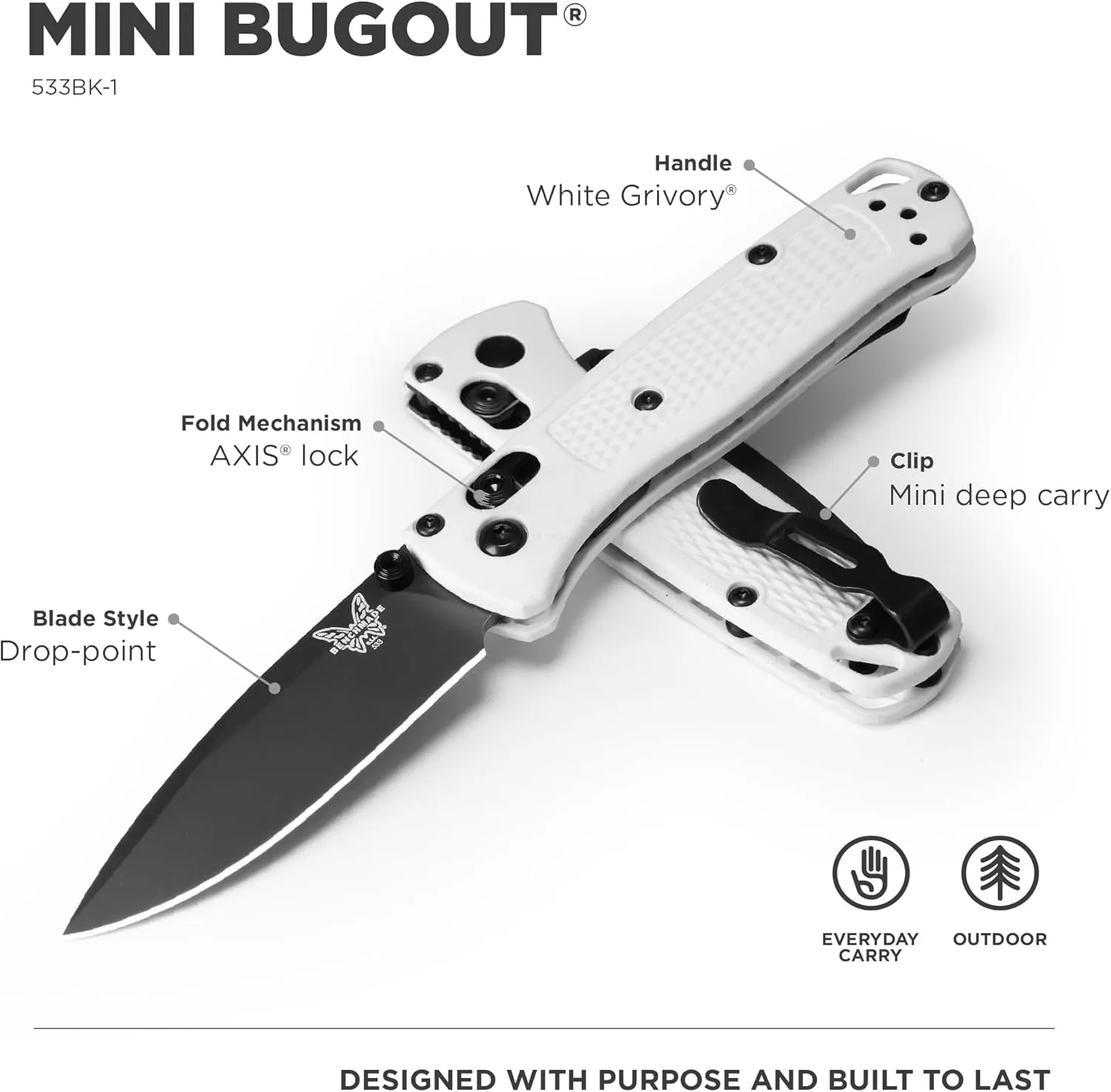 Benchmade - Mini Bugout 533 Folding Knife with White Givory Handle (533BK-1)
