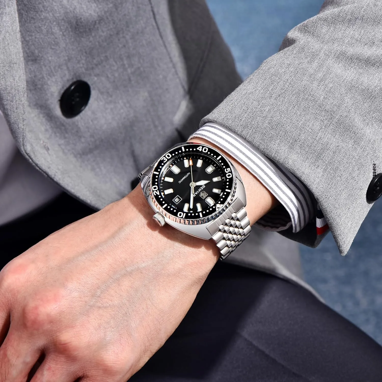 BENYAR Men's Automatic Mechanical Watch Reliable Self-Winding Movement 42.5mm Stainless Steel 50m Water Resistant (5ATM) Date Display Business Casual Analog Wristwatch